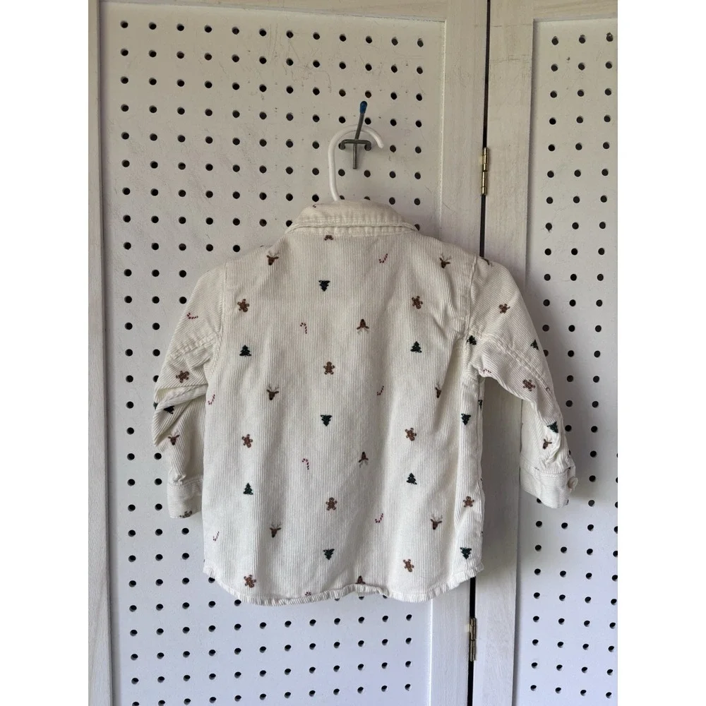 Old Navy Baby Boy 12-18m Corduroy Button Down Shirt Reindeer Christmas Tree